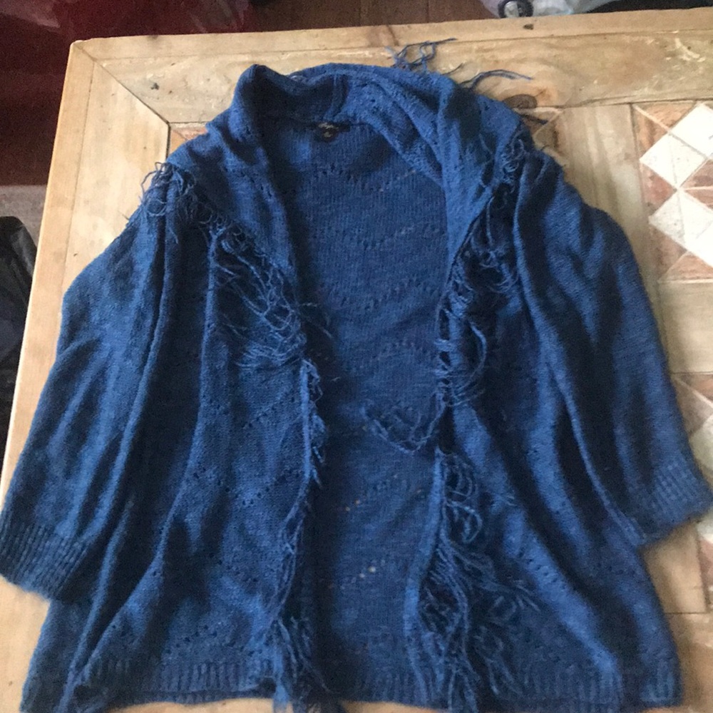 Blue fringe cardigan